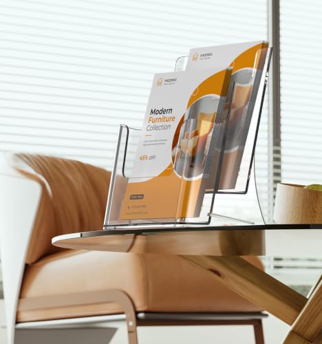 FUCDTEFC 2 Pack Acrylic Brochure Holder 8.5x11 & 4 x9 Inches, Clear 2 Tier Literature Magazine Stand Brochure Display Stand w Removable Divider Universal, Flyer Holder for Wall Mount or Countertop - size: 2 Pack 2-Tier Brochure Holder