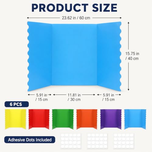 6 Pack 24”x16” Trifold Poster Boards Back to School Tri Fold Poster Board Corrugated Scalloped Display Boards Foldable Business Project Board for Presentation Science Fair Event Project(Colorful) - color: Colorful