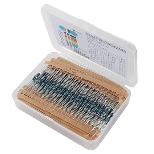 30 Values 600pcs Resistor Kit 0 Ohm-10M Ohm 1/4W ±1% 0.25 Watt Metal Film Resistors Assortment Kit
