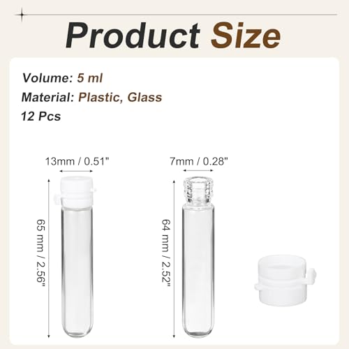 PATIKIL Clear Glass Vials w/Snap Top Cap 5ml White, 12Pcs - color: White, size: 5ml