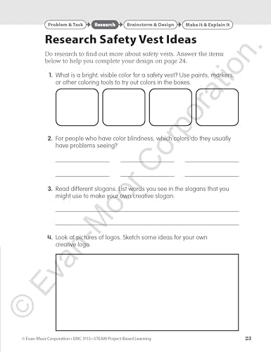 Evan-Moor STEAM Project-Based Learning, Grade 3 Activities Homeschooling and Classroom Resource Workbook, Reproducible Worksheets, Hands-On Projects, Problem Solving, Art, Puzzle, Real-World Topics