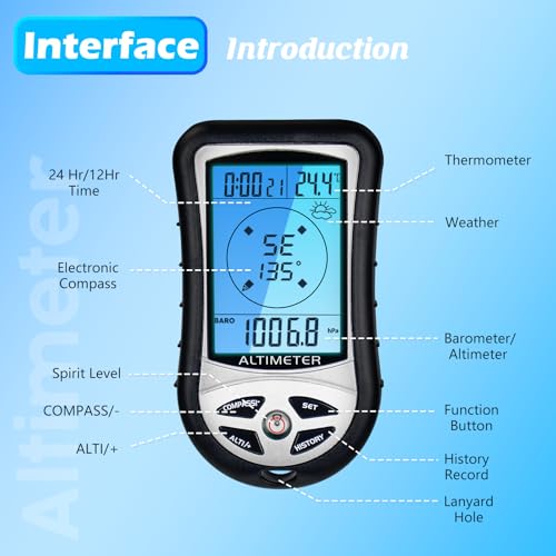 Digital Compass Altimeter Handheld Hiking Thermometer 8 in 1