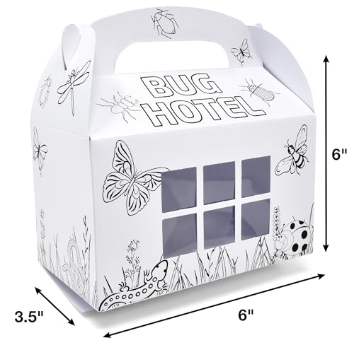 Gift Boutique Bug Hotel Craft Kit for Kids 24 Pack, Color Your Own Cardboard Insect Catcher Boxes for Critter Collection Party Favors Kid School