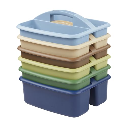 ECR4Kids 2-Compartment Large Storage Caddy Organizer, 6-Pack, Earthtone - color: Earthtone