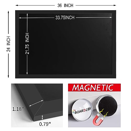 Magnetic Chalkboard Black Board 24 x 36, Large Chalkboard Blackboard for Wall Decor, Easy-to-Erase Wood Framed Magnet Board for School, Home & Office (Black) - color: Black