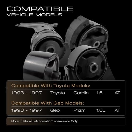 4PCS Engine Motor Mounts Compatible with 1993-1997 Corolla 1.6L AT and Geo Prizm 1.6L for Automatic Transmission Gearbox Replacement for A6261 A6260 A6242 A6258 - size: 1993-1997 Corolla 1.6L,Geo Prizm 1.6L