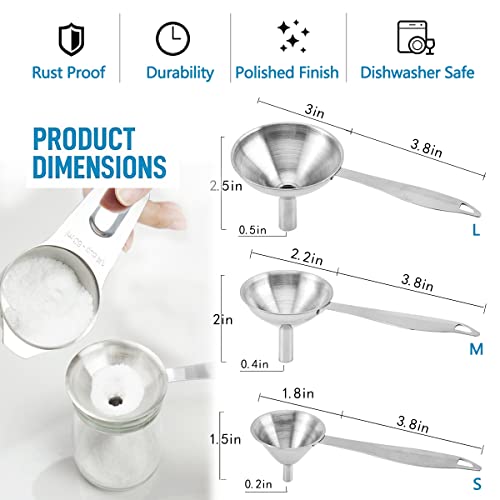 Small Funnels for Filling Bottles, 3 Pcs Stainless Steel Kitchen Funnel Set, Food Grade Mini Metal Funnel for Transferring Oil Liquid, Easy Cleaning with a Brush (Long Handle) (Pack of 2) - size: long handle (Pack of 2)