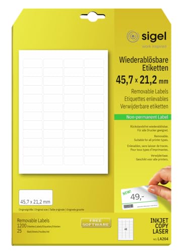 Sigel LA204 Removable Labels, 1.8 x 0.83 inches, White, 1200 Labels - style: format 4,57 x 2,12 cm