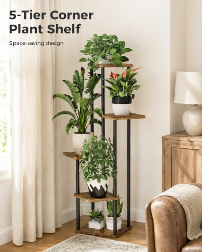 Bamworld Plant Stand Indoor 5 Tier Corner Plant Shelf for Multiple Plants - color: Brown Oak, size: 5 Tier
