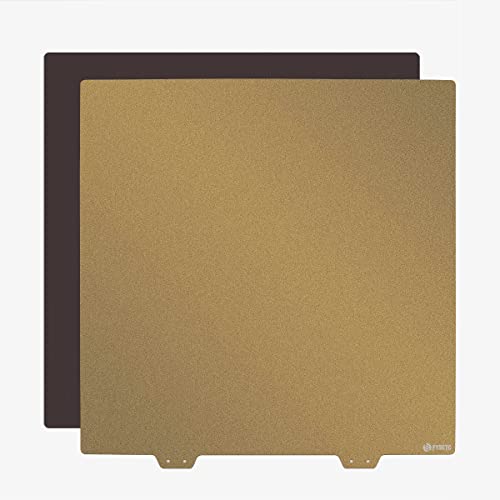 FYSETC 3D Printing Build Platform CR10 S5 Upgrades Flexible Spring Steel Sheet 510mm/20x20in Bed Double Sided Textured Pei Powder Coated Gold Print Plate with Sticker Base 2.0MM - style: 510mm powder plate+ B