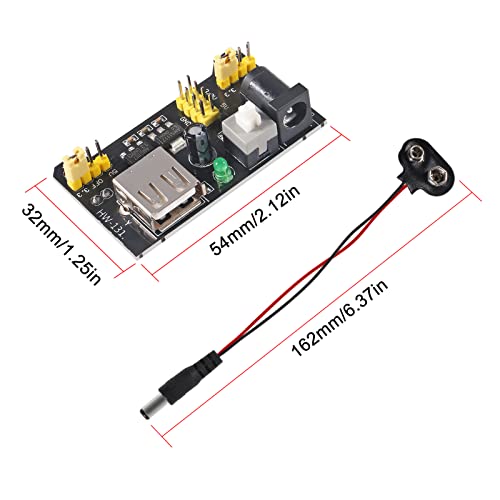6Pcs MB102 3.3V/5V Breadboard Power Supply Module with 6Pcs 9V Battery Clip Buckle T-Type Power Cable Male 2.1MM DC Jack Plug - color: Power Supply Module