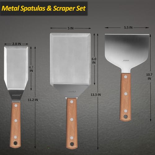Stainless Steel Metal Spatula Set For Griddle, Grill Spatula Scraper for BBQ/Flat Top Grill- Full Tang Handle -Thicked Blade- Beveled Edges, Great Griddle Accessories for Pancake/Smash Burgers - size: 3" x 5", 5" x 6", 5.5"