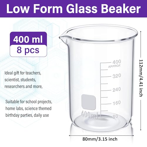 Relaxweex 8 Pcs 400ml Glass Lab Beaker, Borosilicate Low Form Spout - size: 400ml