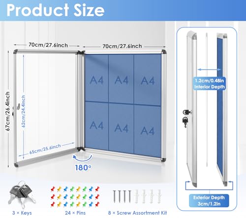 SWANCROWN 28x26 in Enclosed Bulletin Board, Message Noticeboard, Blue Felt - color: Blue Felt, size: 28" x 26"
