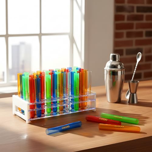 FoldTier 50 Pcs Halloween Plastic Test Tube Glasses with Rack, Neon Color - color: Neon Color