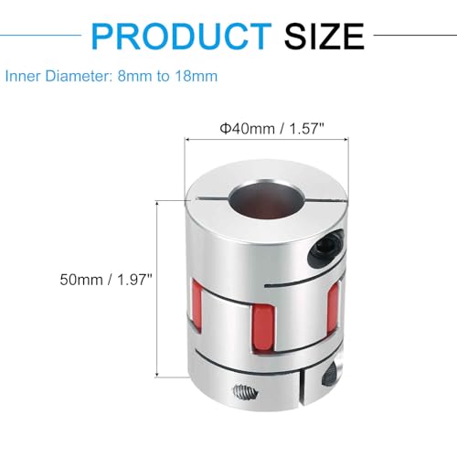 MECCANIXITY Aluminum Shaft Coupling 8mm to 18mm Flexible Spider Coupling L50mm x D40mm Coupler Jaw Spider Shaft Joint Connector for 3D Printers DIY Encoder CNC Router Milling Machine - size: D40mm Fit 8mm to 18mm