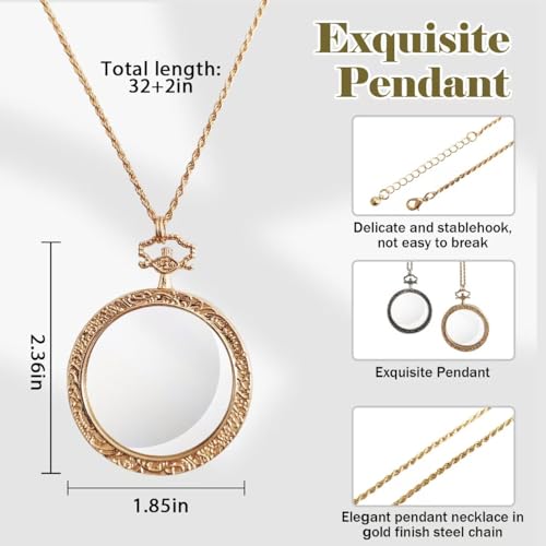 YYHSND 10X Magnifying Glass Necklace Magnifier Necklace Pendant Optical Magnifier with Chain Necklace for Library, Reading, Zooming and Jewelry (Pure Gold) - color: Pure Gold