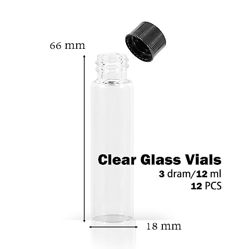 1st Choice Glass Vials, 3 Dram/ 12ml, Pack of 12 - Storage Bottle With PE Gasket - size: M