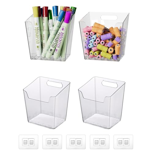 Clear Adhesive Wall Storage Bins, 4 Pack Cabinet Door Organizer Cups(Small) - size: Small