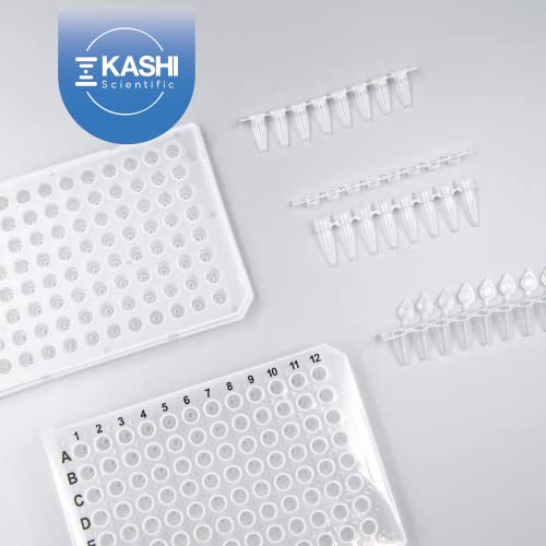 Kashi Scientific PCR 8-Tube Strip, Clear Polypropylene with Flat Caps - 125 Strips/Box (.1mL, Attached Cap) - size: .1mL, style: Attached Flat Cap