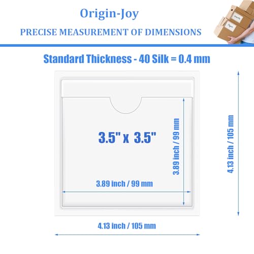 Origin-Joy 25 PCS Self-Adhesive Index Label Pockets, Clear Plastic Peel & Stick Card Holders with Top Open for Loading (3.5 x 3.5 inch) - size: 3.5 x 3.5 inch, style: Vertical