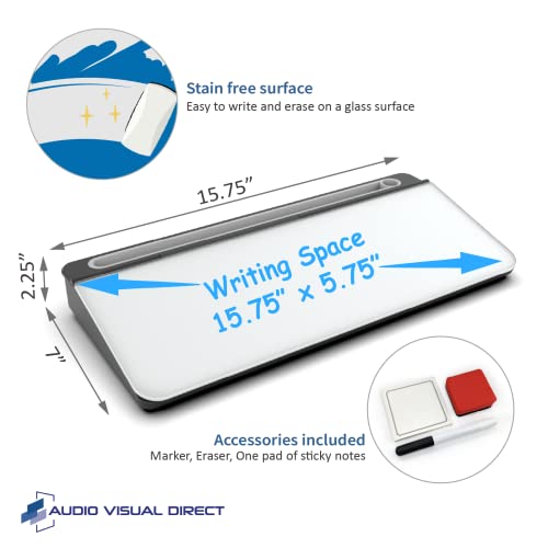 Audio-Visual Direct White Glass Desktop Notepad Set - Dry Erase Board with Marker, Eraser & Sticky Notes - - color: White, size: 15.75"W x 7"H