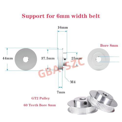 GT2 Pulley 60 Teeth 8mm bore Timing Belt Pulley Aluminum 60T 8mm bore Pulley Wheel for 6mm Width GT2 Timing Belt for 3D Printer,CNC (4pcs) - size: 60 Teeth, style: bore 8mm