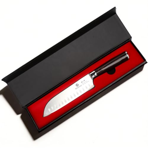 imarku Santoku Knife 7 Inch with Sharp Japanese High Carbon Stainless Steel - color: Brown and Silver