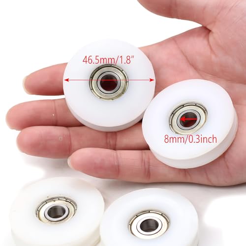 Plastic Nylon Roller Wheel, 1.8"/46.5mm Silent U Groove Pulley Wheels Ball Bearing for Sliding Door Garage Gym Pulleys System, with 608zz Bearing,5Pcs - size: 46.5mm(5pcs)