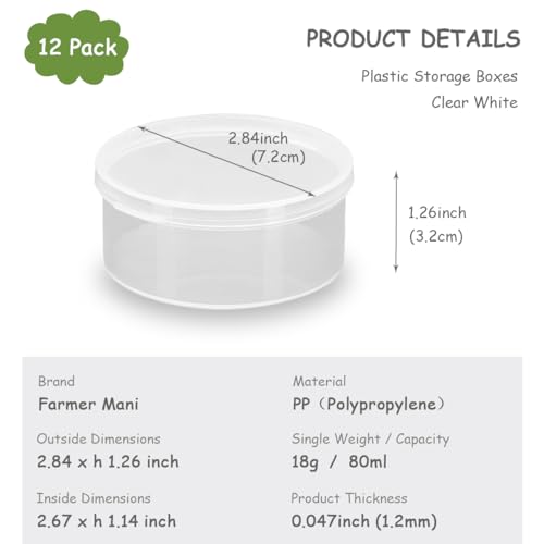 Clear Round Plastic Containers 2.7 oz D/2.84 x H/1.26 Inch Bead Storage Box, Clear Plastic Round Storage Jars for Beads, Buttons, Crafts and Small Jewelry Findings - 12 PCS - size: 80ml / 2.84"D x 1.26"H