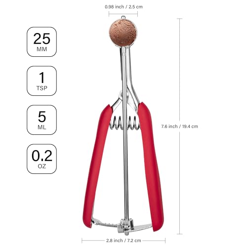 Extra Small Cookie Scoop, 1 Teaspoon Cookie Scoop, Mini Ice Cream Scoop for Melon Baller, Cookie Dough, 0.2oz / 25mm, Easy Squeeze & Release, Red - size: 1 tsp (25 mm) Red