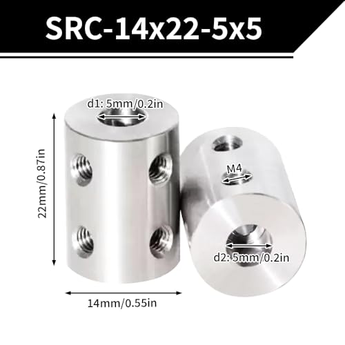 2PCS 5mm to 5mm Bore Rigid Coupling, L22 x D14 Set Screw Shaft Coupler Motor Connector Stainless Steel for 3D Printers, Motor Accessories, RC Boat Car Airplane - size: SRC-14x22-5x5