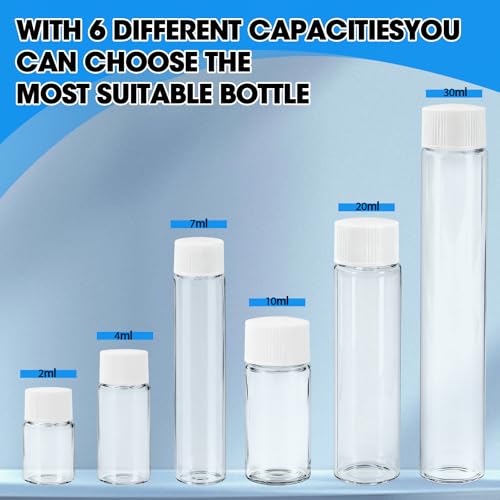 12PCS 2ml Clear Glass Small Vials with White Screw Caps & Plastic Stoppers - color: CLEAR, size: 2ml