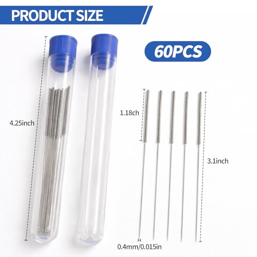 60PCS 3D Printer Nozzle Cleaning Kit,Stainless Steel Cleaning Needles Set (0.4mm),3D Printer Nozzle Cleaner for Precise Clog Removal and Maintenance - size: 60PCS