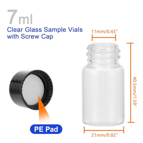 Kesell 7ml Glass Sample Vials with Screw Cap, 16-Pack - size: 7 ml-16pcs