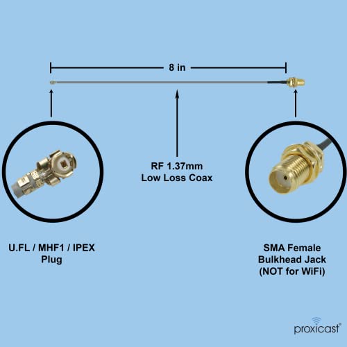 Proxicast 8 in U.FL to SMA Female Ultra Low-Loss Coaxial Antenna Pigtail - size: U.FL to SMA Female