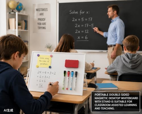 MXG Magnetic Whiteboard,12x16 Double-Sided Desk Dry Erase Board with Stand - size: 16"W x 12"H