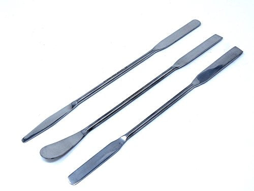 Pack of 3 Assorted Double Ended Micro Lab Mixing Spatula Set 7" Length Kit, Stainless Steel Blades All Purpose