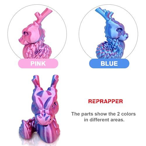 Reprapper Dual Color Filament Coextrusion PLA Filament 1.75mm for 3D Printer, Multicolor Like Rainbow PLA, 2.2lbs (1kg), Silk PLA Pink & Blue - color: F6-pink/Blue Dual Silk Pla 1kg