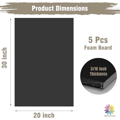 Mat Board Center 20x30 Black Foam Boards Pack of 5, 3/16" Thick - color: Black, size: 20x30