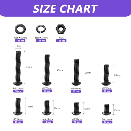 510Pcs M6 Button Head Hex Socket Screws Assortment Kit, 10.9 Grade Alloy Steel Black Galvanized, M6x10 to 35mm Bolts Nuts Washers Set for Automotive Motorcycle Household DIY Repair - color: Black-M6 Bolt 510Pcs