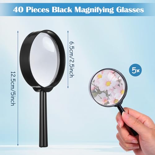 40Pcs Magnifying Glass, Hand Lens Portable Magnifying Glasses for Science Class, Outdoor Activities, Party, Reading