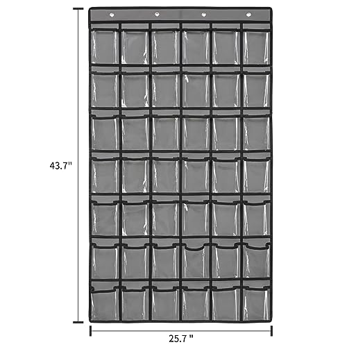 SAVERHO 42 Pocket Classroom Pocket Chart for Cell Phones and Calculator,Clear Cellphone Pocket Chart for Classroom with Number Sticker and hooks (Grey-42 Pockets) - color: Grey-1pack of 42pockets