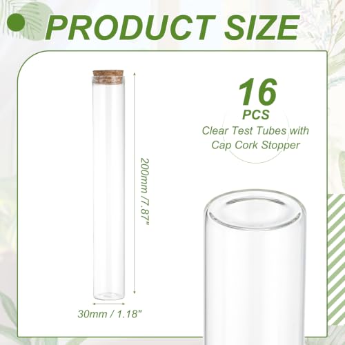PATIKIL 110ml Glass Test Tubes with Caps Cork Stopper, 16 Pcs, 30x200MM - size: 110ml
