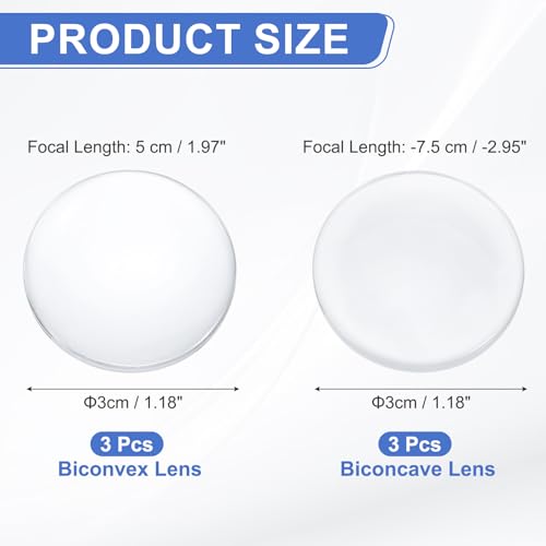 PATIKIL Optical Lens Set 3 cm Glass Lenses 6 Pcs - size: 3 cm Dia. (5cm & -7.5cm Focus Length)