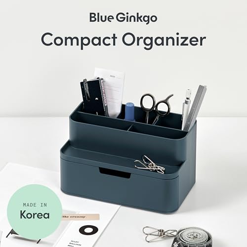 BLUE GINKGO Compact Desk Organizer, Blue, Made in Korea - color: BLUE, size: Compact