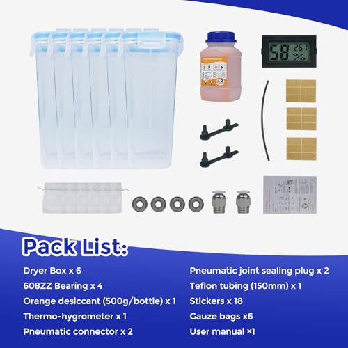 Comgrow 3D Printer Filament Storage Box, 6PCS DIY Filament Container for 3D Printing Sealing and Protection, Portable Storage Box with Desiccants Thermo-Hygrometer and Bearings 4.0L(9.45 * 8 * 3in)