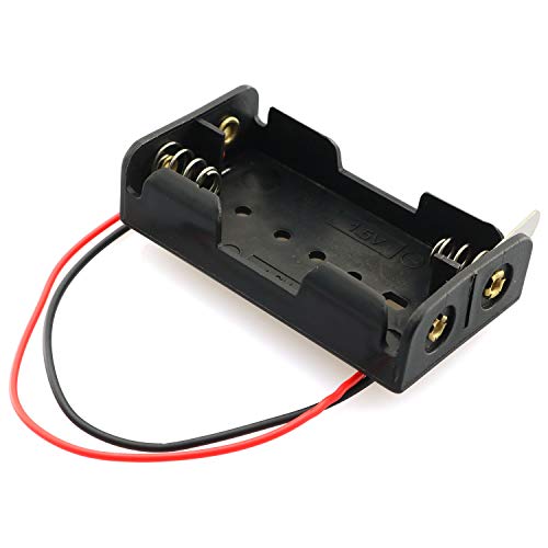 DGZZI Battery Case 4PCS 2x1.5V AA Black Plastic Battery Holder Storage Box with Wire Leads Spring Clip and Closing Switch