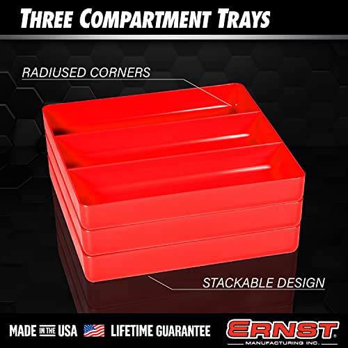 Ernst Manufacturing Stackable Home, Office & Workshop Tray in Black with 3 Compartments - Ideal for Mechanics, Electricians, Plumbers, Crafting, Hobbies - Impact Resistant, Fits in Drawers - color: Black, size: 3-Compartments