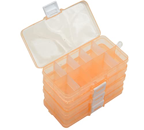 Yansanido 4 Pcs 10 Grids 5 Inch x 2.5 Inch Adjustable Small Removable Plastic Jewelry Organizer Divider Storage Box Jewelry Earring Tool Containers (Orange) - color: Orange